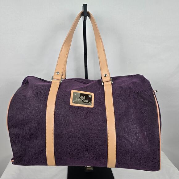 JM New York Duffle Bag Weekender Purple Tan Detachable Strap 18" x 10" x 8" - Picture 1 of 13